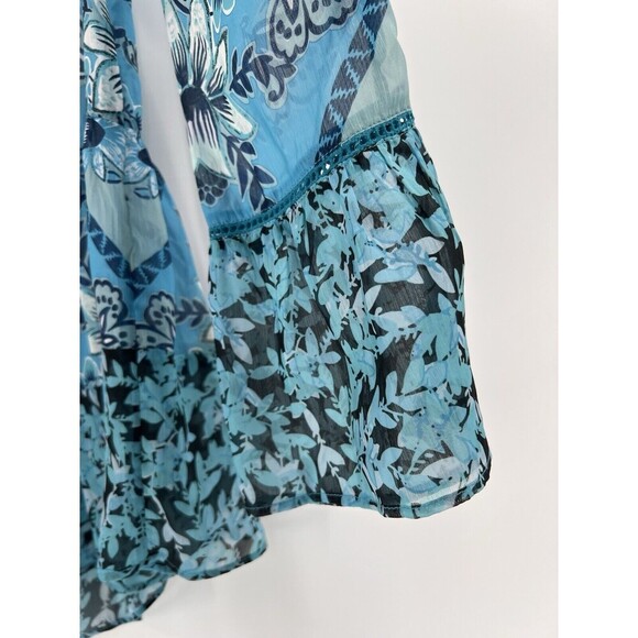 Soft Surroundings Oasis Tunic Embroidered Floral Blouse Blue Sheer XSMALL EUC - Picture 10 of 14